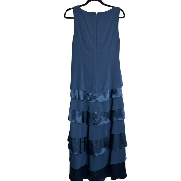 Vintage Blue Satin Tiered Maxi Dress Sz 8 Formal Evening Gown Mother of Bride - Picture 4 of 9